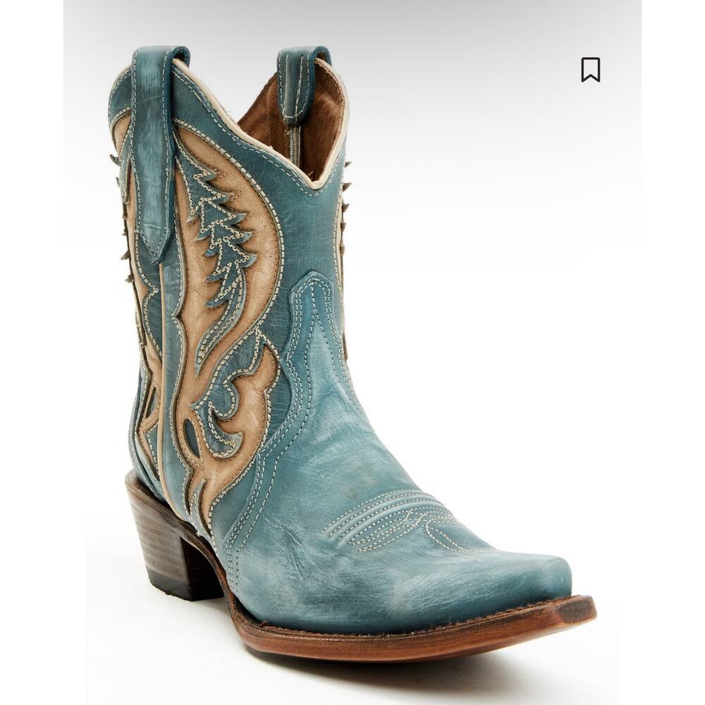 Circle G Women's SZ 7 Distressed Inlay Western Booties  blue tan  Leather Snipe